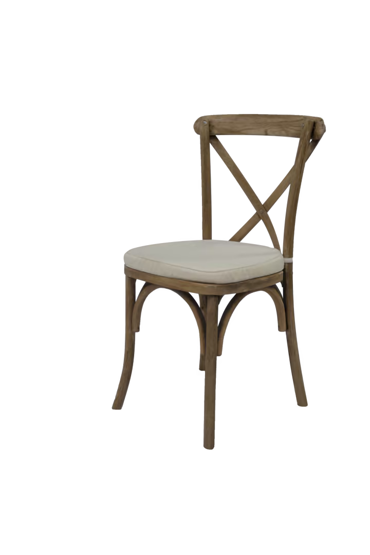 Verleih Crossback Stuhl – helles Eichenholz Optik inkl. Sitzkissen