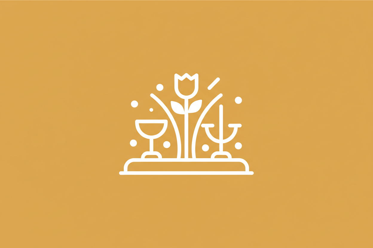 Dekoration für Tische und Veranstaltungen, Icon, Einfach, modern, klar, weiß auf hintergrung in RGB 237,175,25, ohne Text, 