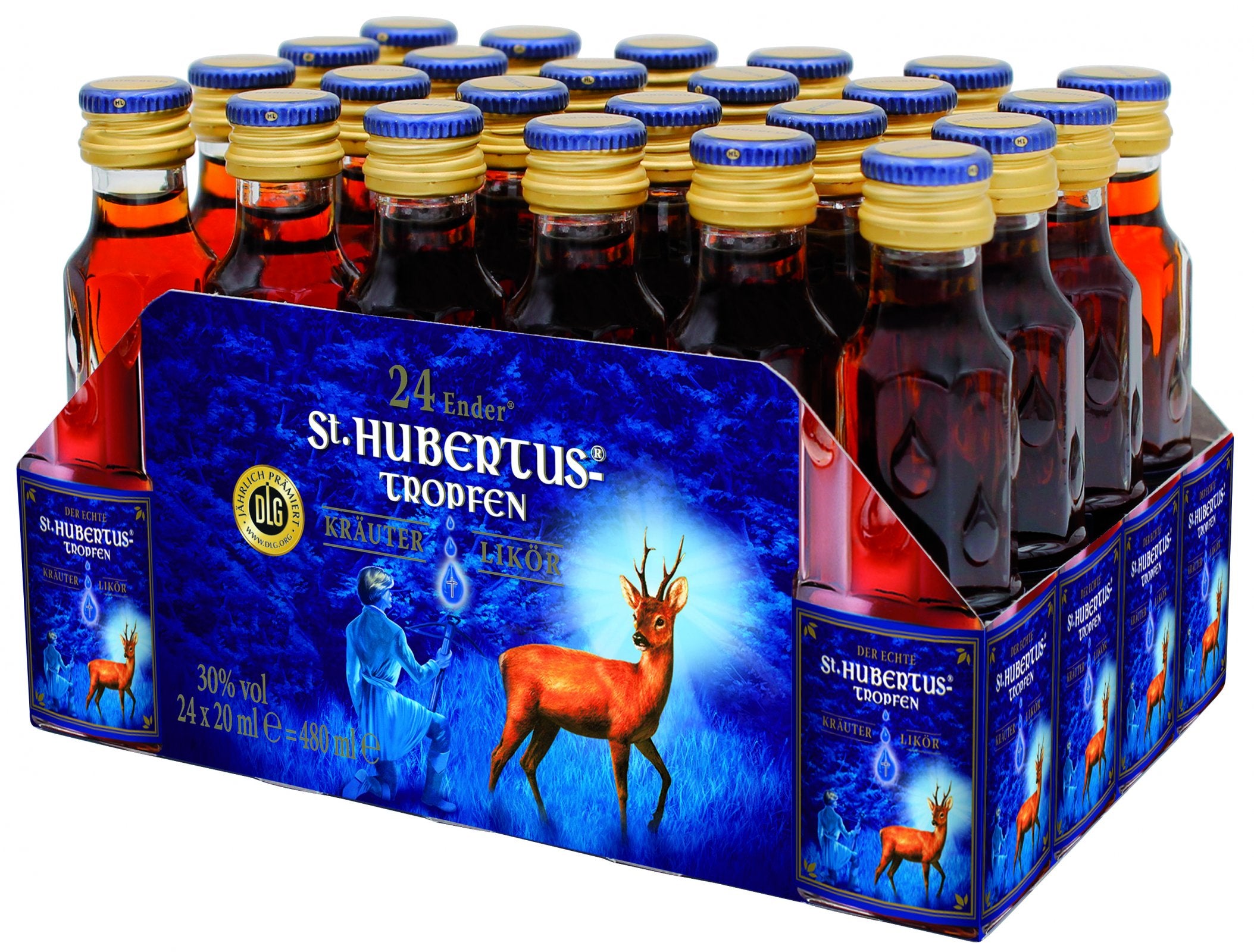 Karton St. Hubertus-Tropfen Kräuterlikör 24 x 0,02L mit 30 % Vol.