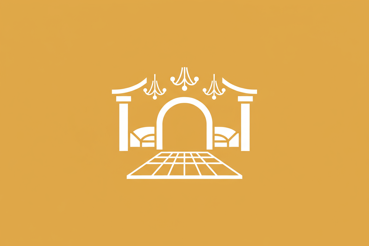 Raum/Saal für Party, Icon, weiß auf hintergrund in RGB 237,175,25, ohne Text, elegant, einfach, modern, klar